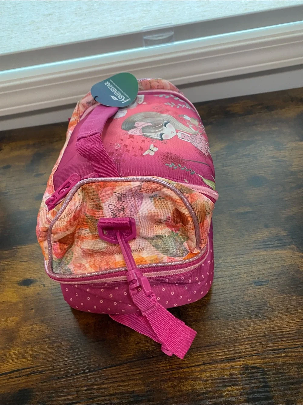 Pink Girls' Insulated Lunch Tote with Bicycle Girl Print Pink NWT